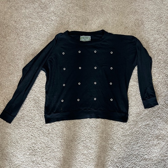 Nation LTD Rhinestone Grommet Raglan Sweatshirt - Picture 2 of 7